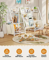 Sugift 2-in-1 Kids Bookshelf and Toy Storage Organizer with Fabric Bins