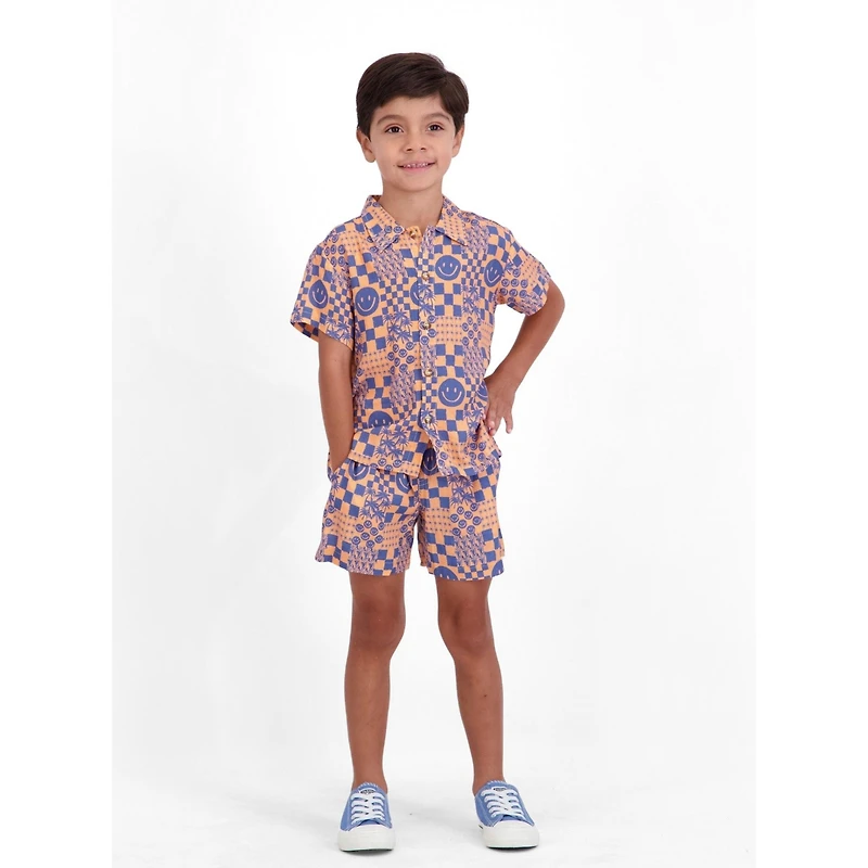 Andy & Evan Boys' Allover Smiley Print Buttondown and Shorts Set