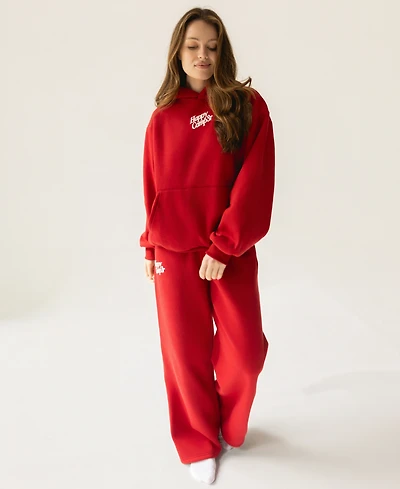 The Happy Camp3r Juniors' Puff-Print Wide-Leg Sweatpants