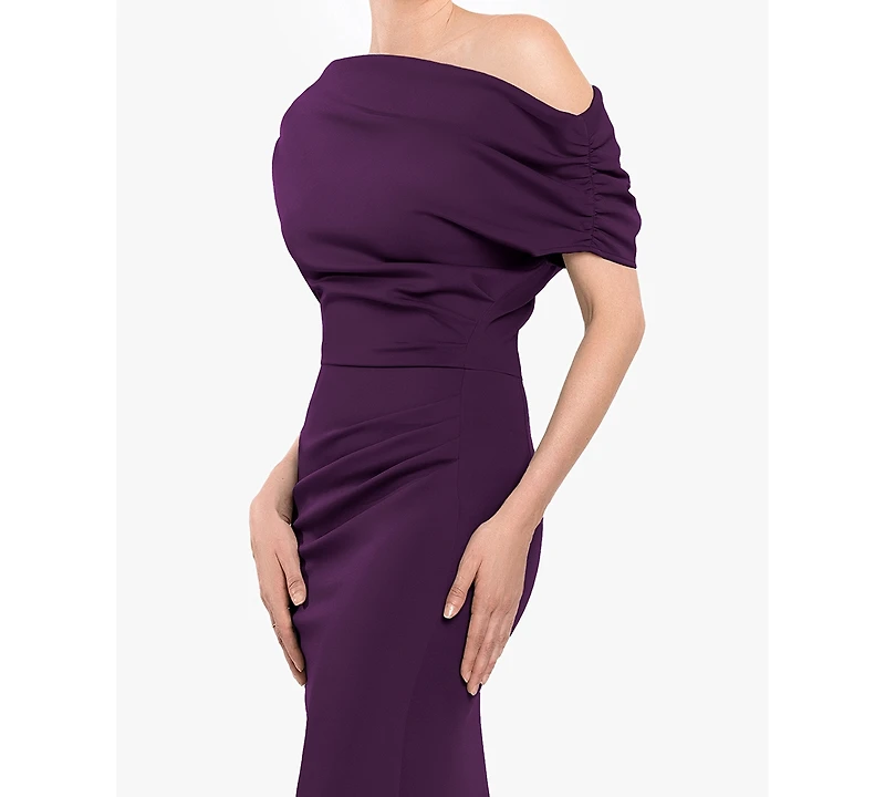 Betsy & Adam Women's Off-The-Shoulder Ruched Scuba Long Dress