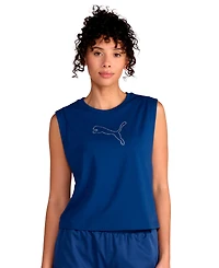 Puma Women's Rhinestone Cat Logo Relaxed Crewneck Tank Top