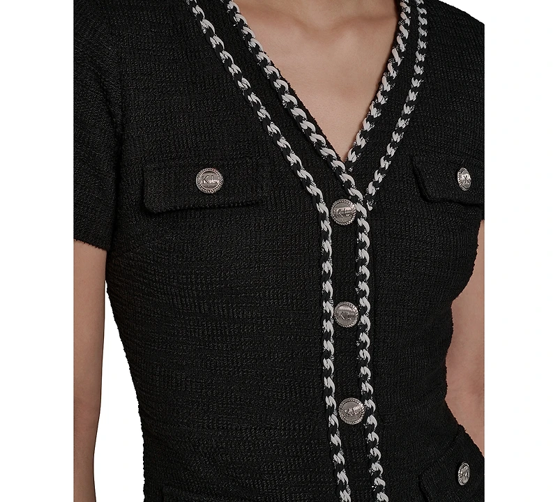 Karl Lagerfeld Paris Women's V-Neck Tweed Sheath Dress