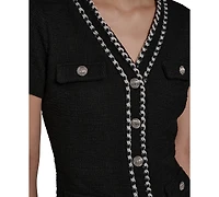 Karl Lagerfeld Paris Women's V-Neck Tweed Sheath Dress