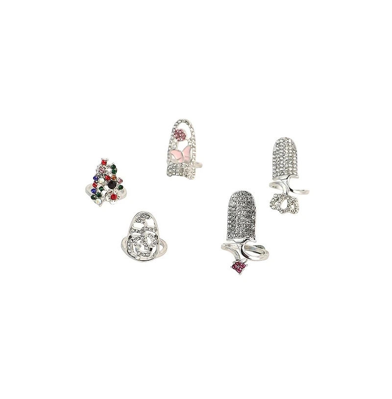 Sohi Women's The Regal-Papillon Nail Rings - Metallic Silver Set Of 5