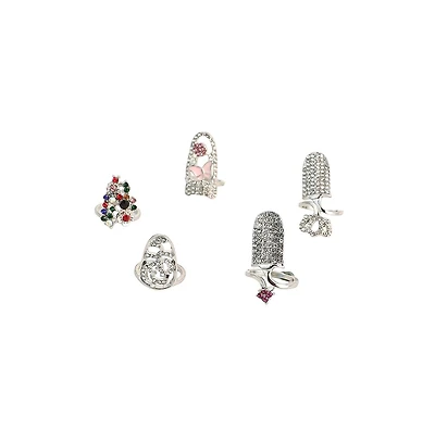 Sohi Women's The Regal-Papillon Nail Rings - Metallic Silver Set Of 5