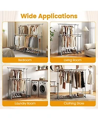 Gouun Adjustable Double Rod Garment Rack with Casters