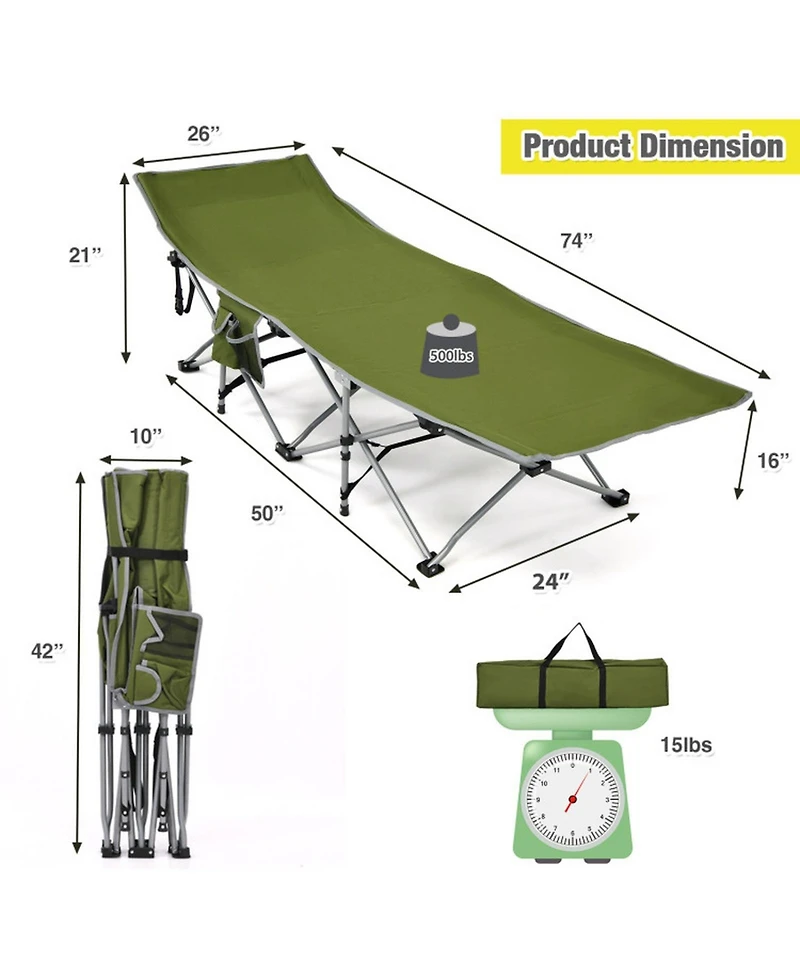 Gouun Folding Camping Cot with Detachable Headrest and Side Storage Pocket