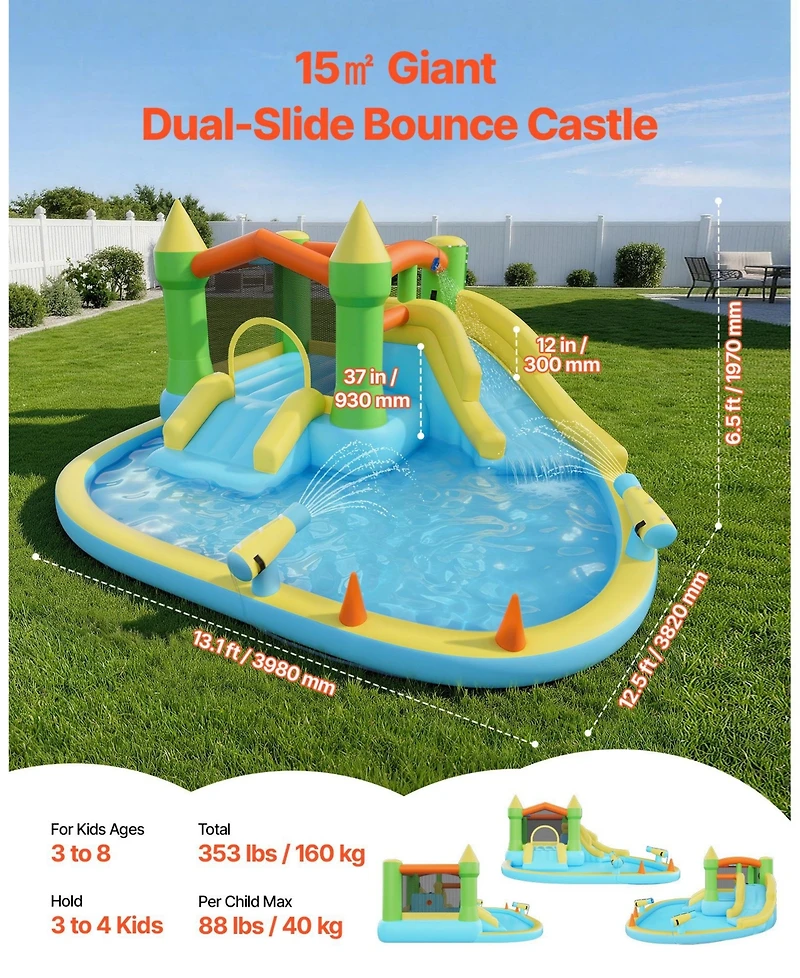 Mecale Bounce House Water Slide 12.5 x 13.1 Feet with Splash Pool, Ages 3
