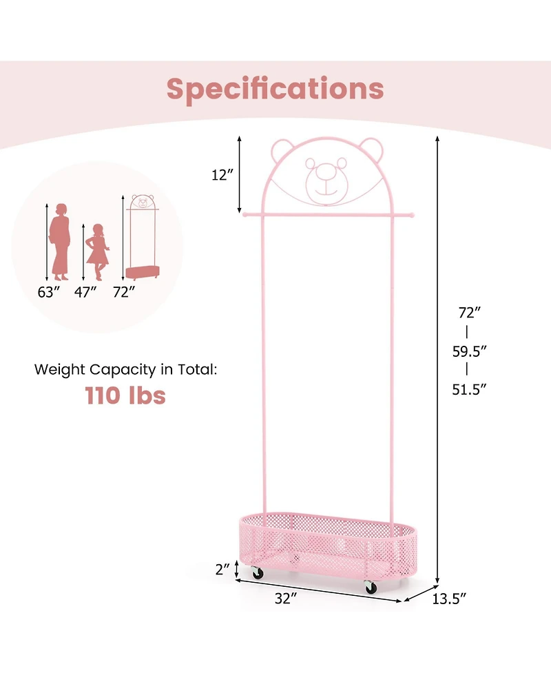 Slickblue Adjustable Kids Clothing Rack with Heights and Wheels