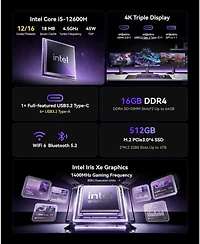 Kamrui P2 Mini Pc Windows 11 Pro, Intel Core i5-12600H 16GB Ram 512GB Ssd, WiFi6/BT5.2, for Business Home Office