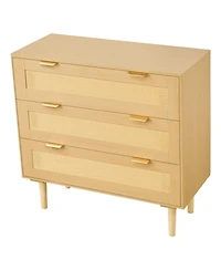 Gouun Drawer Rattan Dresser with Metal Handles and Wooden Legs