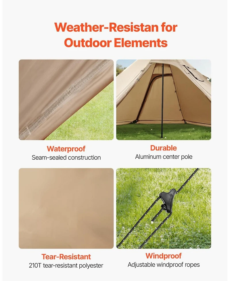 ECHTPeak Lightweight 4 Season Shelter Tents, with Stove Jack, Waterproof Canvas Camping Tents, Easy Setup, for Family Hiking, Hunting, 25 Person