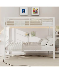 Rainsken Metal Bunk Bed Twin Over Twin, Structure Bedframe, with Ladder and Full-Length Guardrail, Noise Free, No Spring Box Required