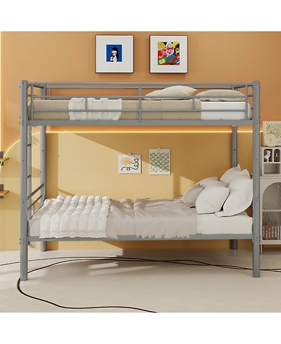 Rainsken Metal Bunk Bed Twin Over Twin, Structure Bedframe, with Ladder and Full-Length Guardrail, Noise Free, No Spring Box Required