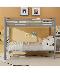 Rainsken Metal Bunk Bed Twin Over Twin, Structure Bedframe, with Ladder and Full-Length Guardrail, Noise Free, No Spring Box Required