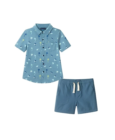 Andy & Evan Toddler Boys Knit Tropical Vibe Buttondown Set