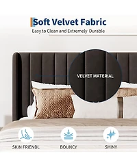 gaomon Size Upholstered Platform Bed Frame with Vertical Channel Tufted Wingback Headboard, Strong Wooden Slats Support