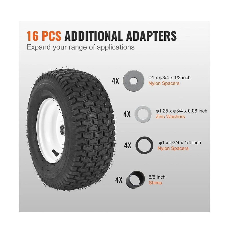 Sugift 16 x 6.5 to 8 inch Tubeless Lawn Mower Tires and Rim 2 Pack Tractor Wheel Assembly