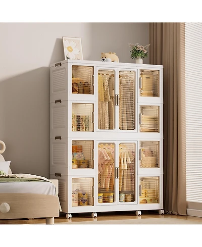 Clihome Portable Wardrobe Closet Organizer, Cubes, Magnetic Doors, Hanging Rods, Hangers