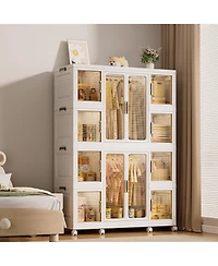 Clihome Portable Wardrobe Closet Organizer, Cubes, Magnetic Doors, Hanging Rods, Hangers