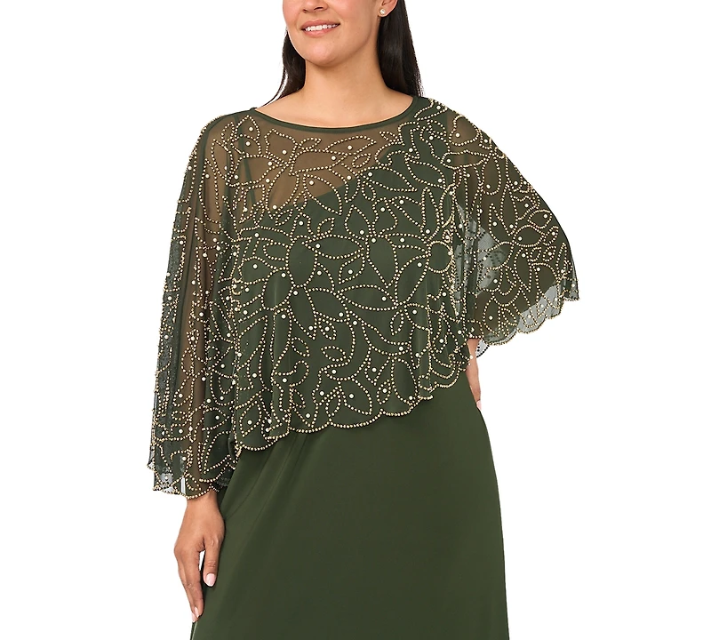 Msk Plus Beaded Cape Gown