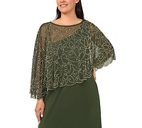 Msk Plus Beaded Cape Gown