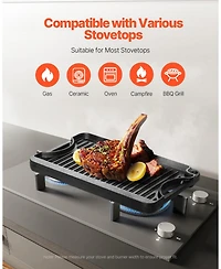 Mecale Reversible Cast Iron Grill/Griddle, 14" x 8.5", Pre-Seasoned, Portable Pan with Handle, Indoor/Outdoor