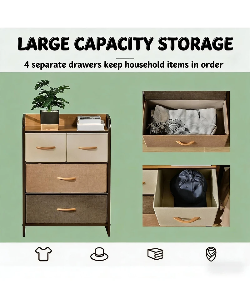 Freestanding Storage Vanity with 4 Drawers Maple Wood Storage Tower for Entryway, Living Room