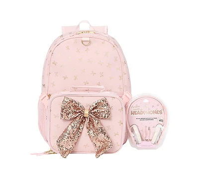Rainbow Sugar Girls' Bow Lunch Box, Backpack with Matching Headphone, 3-Piece Set