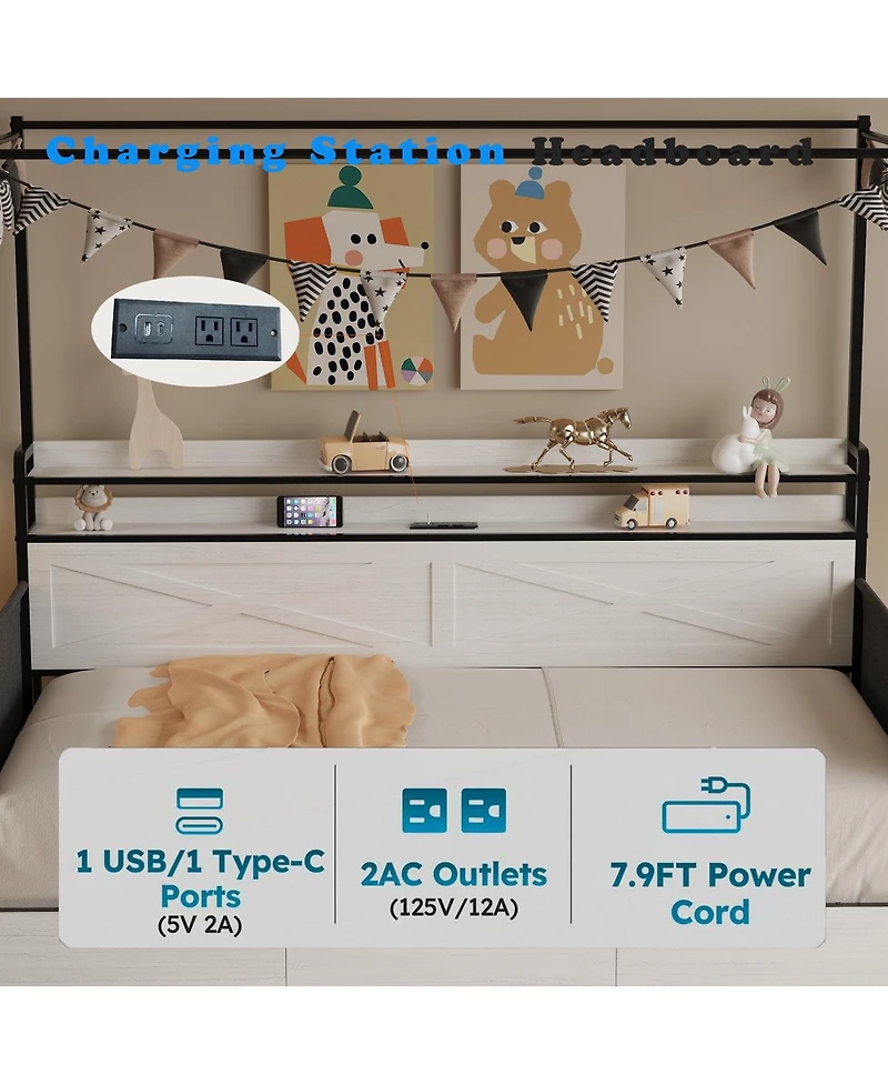 Streamdale Furniture Modern Bed with Storage, Led, and Charging Station