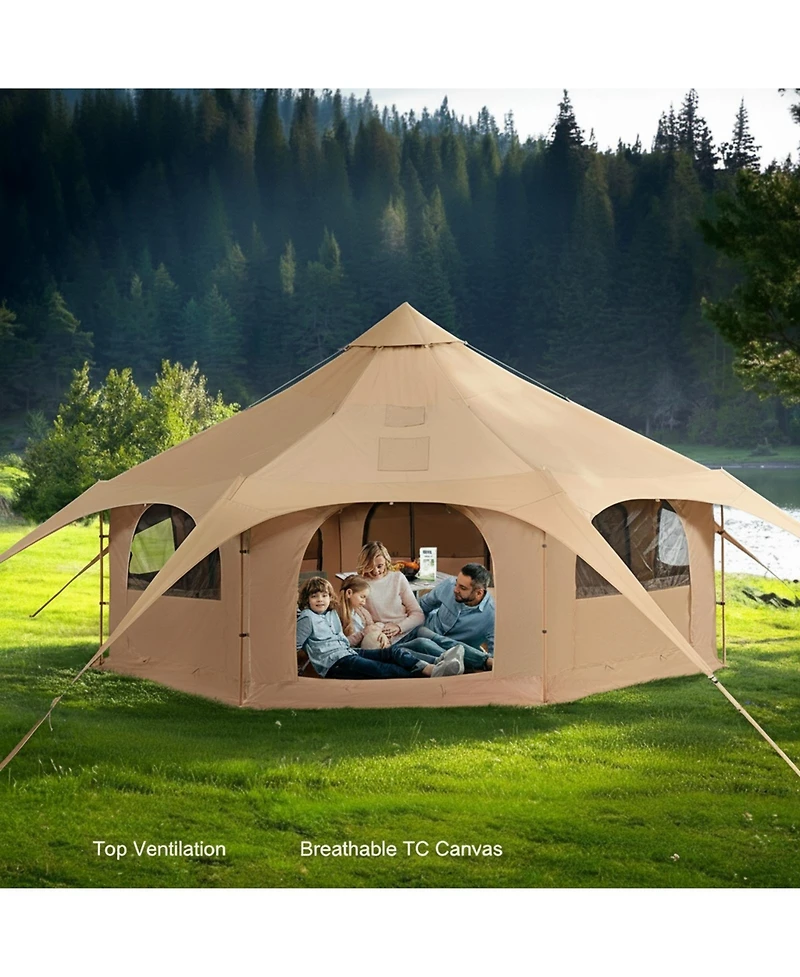 Gouun Canvas Bell Tent 16.4 feet 4-Season Yurt with Stove Jack, Breathable Tent for up to 8 People