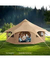Gouun Canvas Bell Tent 16.4 feet 4-Season Yurt with Stove Jack, Breathable Tent for up to 8 People