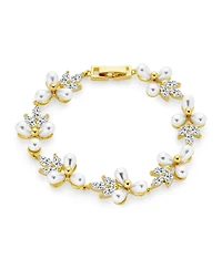 Bling Jewelry Multi Flowers Leaf Motif Cultured Freshwater Pearl Strand Bracelet 7 Inch