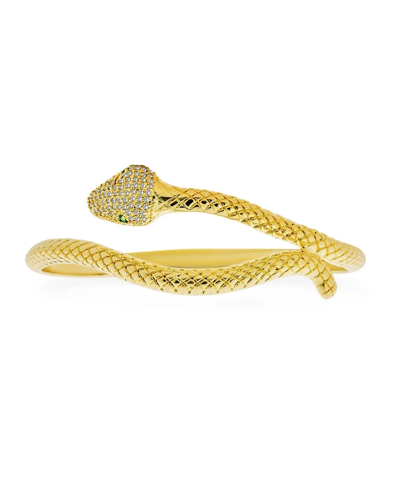 Bling Jewelry Egyptian Serpent Eye Bypass Statement Snake Bangle Cuff Bracelet 18K Gold Plated Adjustable