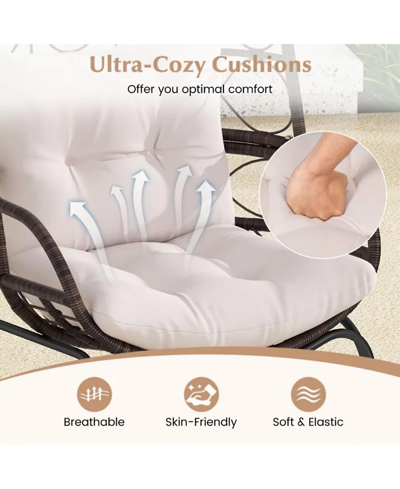 Yiortwo Patio Wicker Egg Chair with Cushions, Outdoor Rattan Lounge Chair
