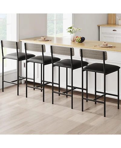 homfan 4 Set of 25.5 Inch Counter Height Upholstered Stools with Backrest and Footrest, Easy Assembly for Kitchen Island, Counter and Dining Room