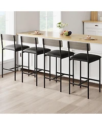 homfan 4 Set of 25.5 Inch Counter Height Upholstered Stools with Backrest and Footrest, Easy Assembly for Kitchen Island, Counter and Dining Room