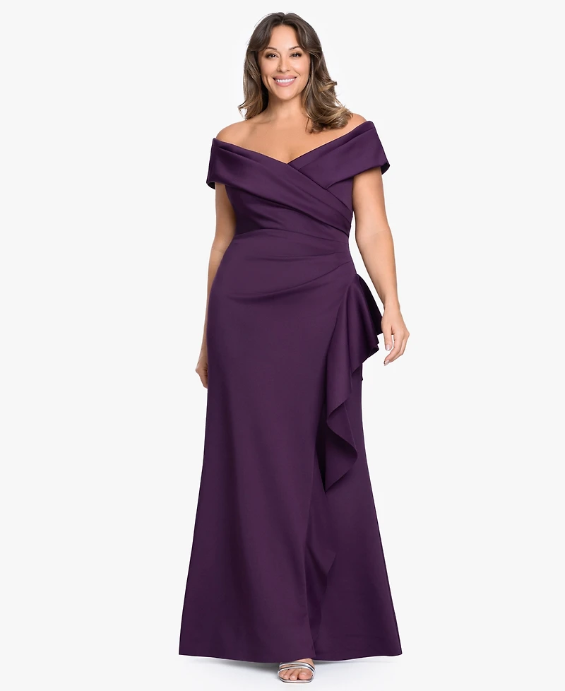 Xscape Plus Off-The-Shoulder Ruffle Sheath Gown