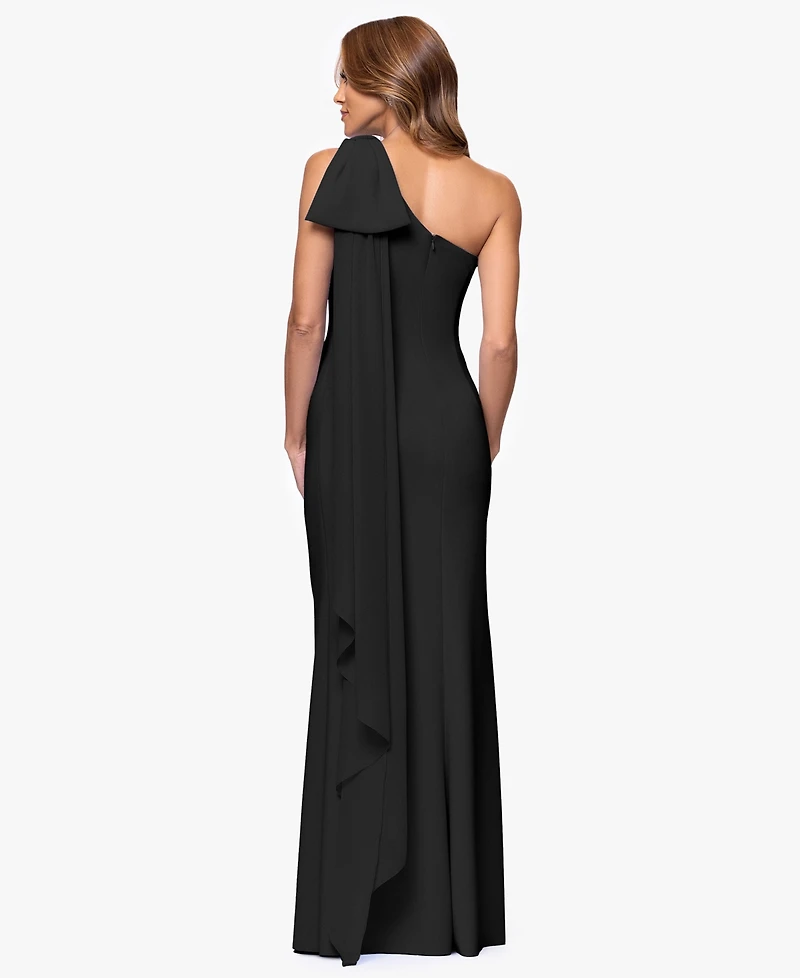 Xscape Petite One-Shoulder Scuba Sheath Gown