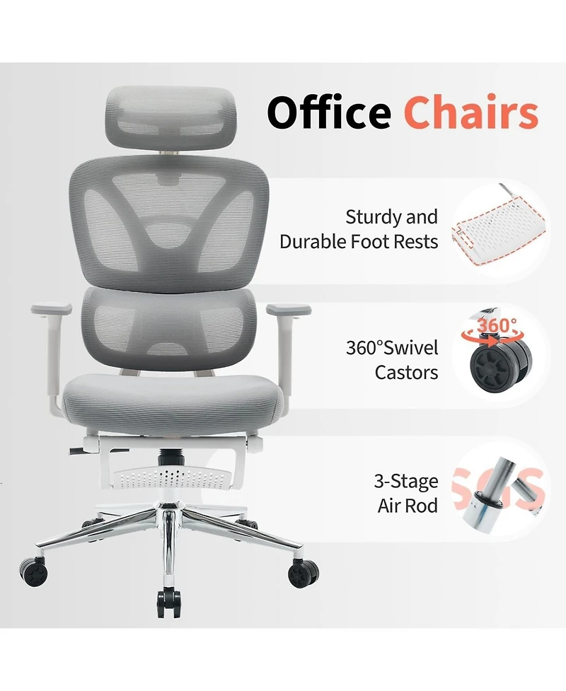 gaomon Ergonomic Office Chair,Computer Desk Chair Comfy with Adjustable Padded Headrest,Comfortable Lumbar Support and 3D Armrest Gaming Chair.