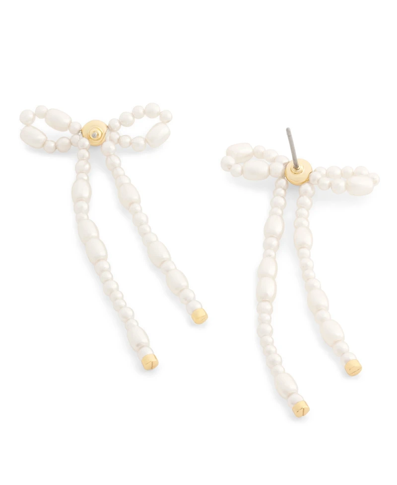 Coach Faux Imitation Pearl Bow Drop Earrings