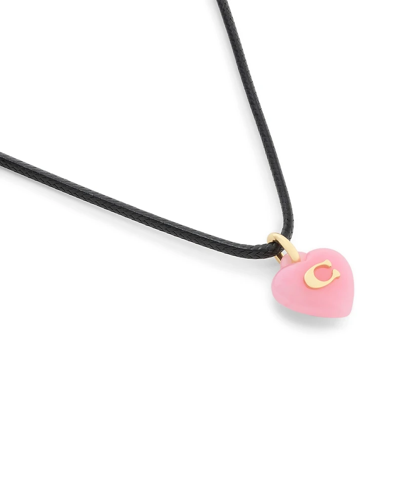 Coach Black Signature C Resin Heart Pendant Necklace