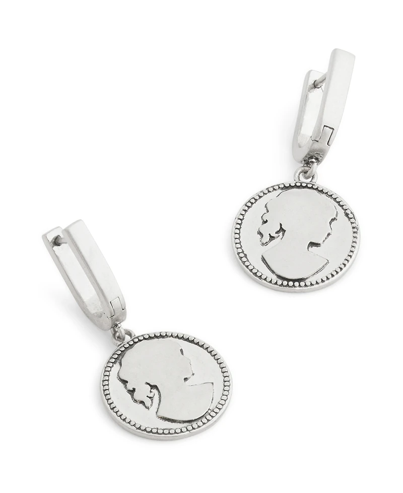 Coach Silver Runway My Love Coin Charm Huggie Earrings