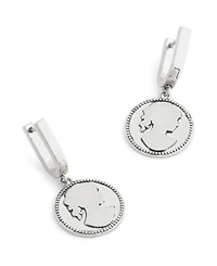 Coach Silver Runway My Love Coin Charm Huggie Earrings