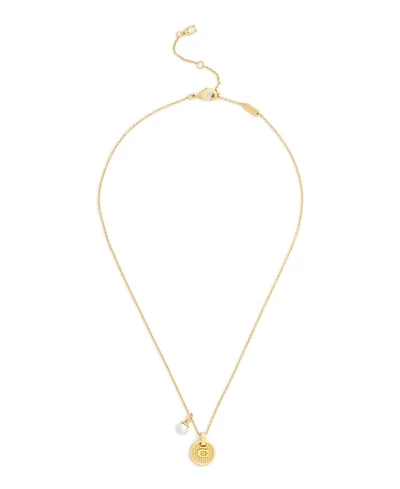 Coach Faux Imitation Pearl Signature C Textured Coin Pendant Necklace