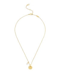 Coach Faux Imitation Pearl Signature C Textured Coin Pendant Necklace