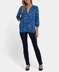 Nydj Women's Pintuck Split Neck Top