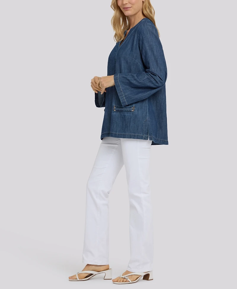 Nydj Women's Denim Tunic Top with Embellished Pockets