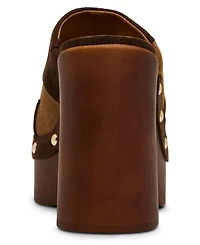 Madden Girl Women's Austin-p Patch Studded Wooden Platforms Mules Clogs
