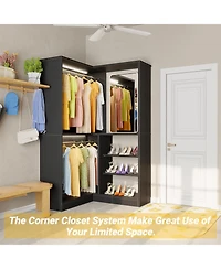 Aheaplus Corner Closet Organizer System, 36'' Wide Freestanding Storage Unit with 2 Hanging Rods and 8 Shelves